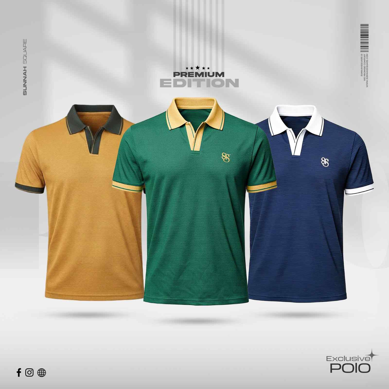 3pcs Premium China Polo (Biscuite, Green, Navy)