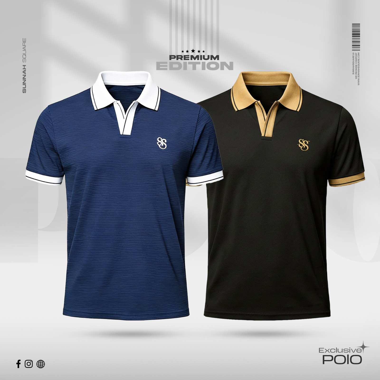 2pcs Premium China Polo (Navy, Black)