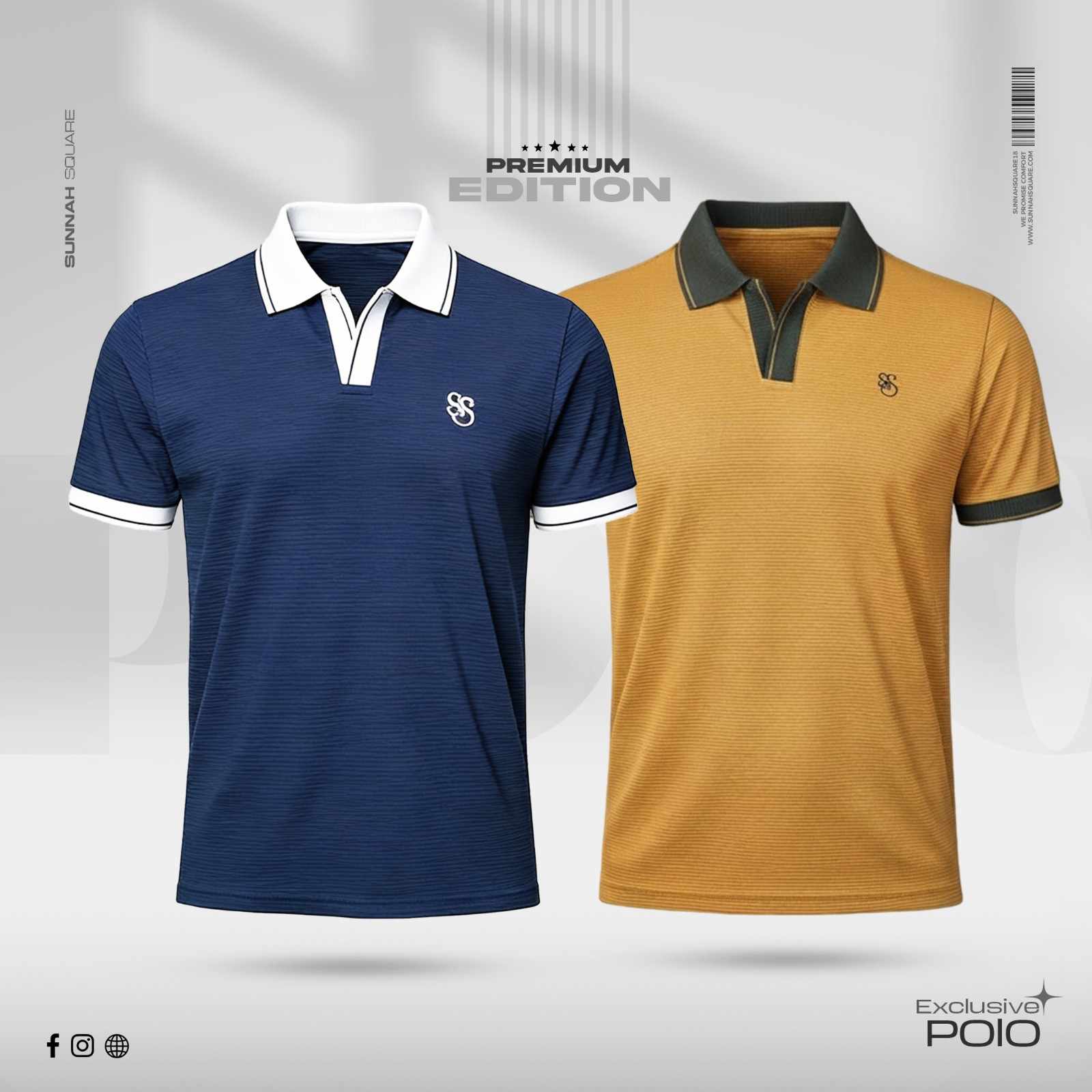 2pcs Premium China Polo (Biscuite, Navy)