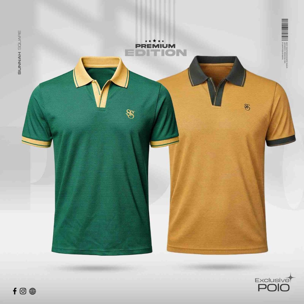 2pcs Premium China Polo (Biscuite, Green)