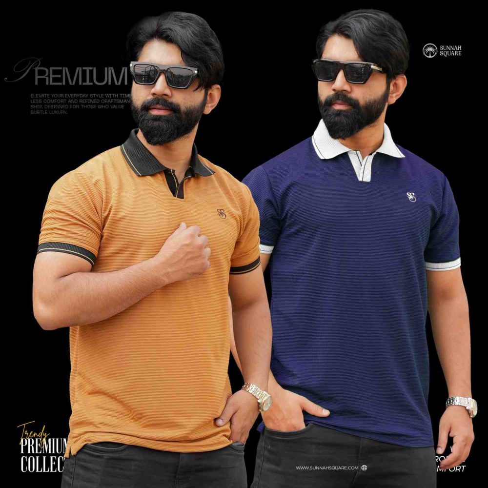 2pcs Premium China Polo (Biscuite, Navy)