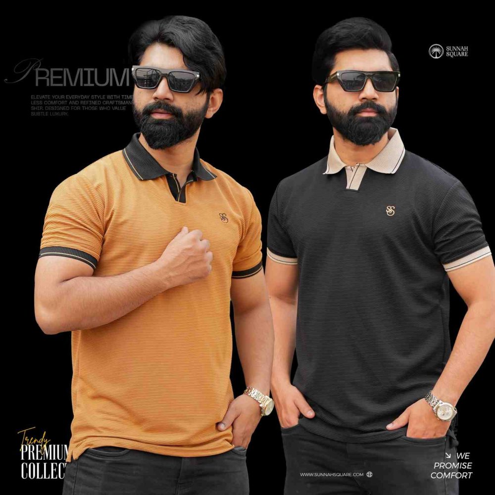 2pcs Premium China Polo (Biscuite, Black)