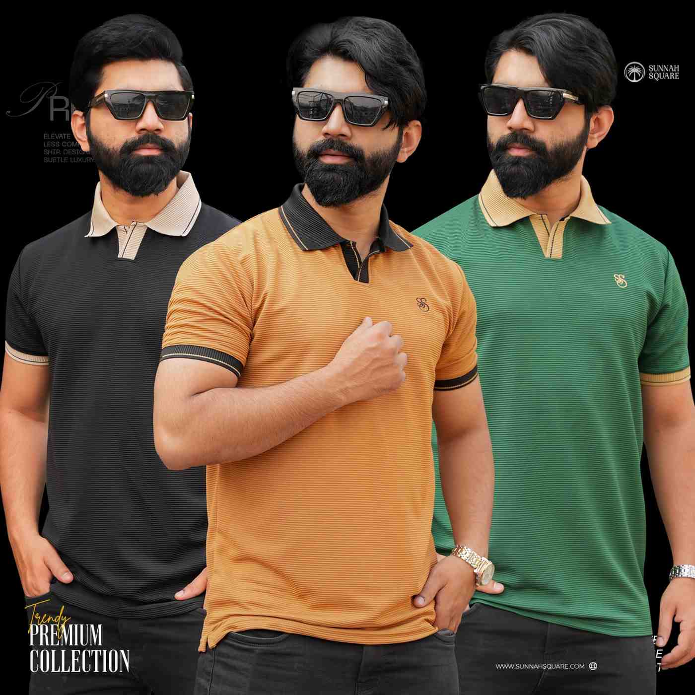 3pcs Premium China Polo (Biscuite, Green, Black)