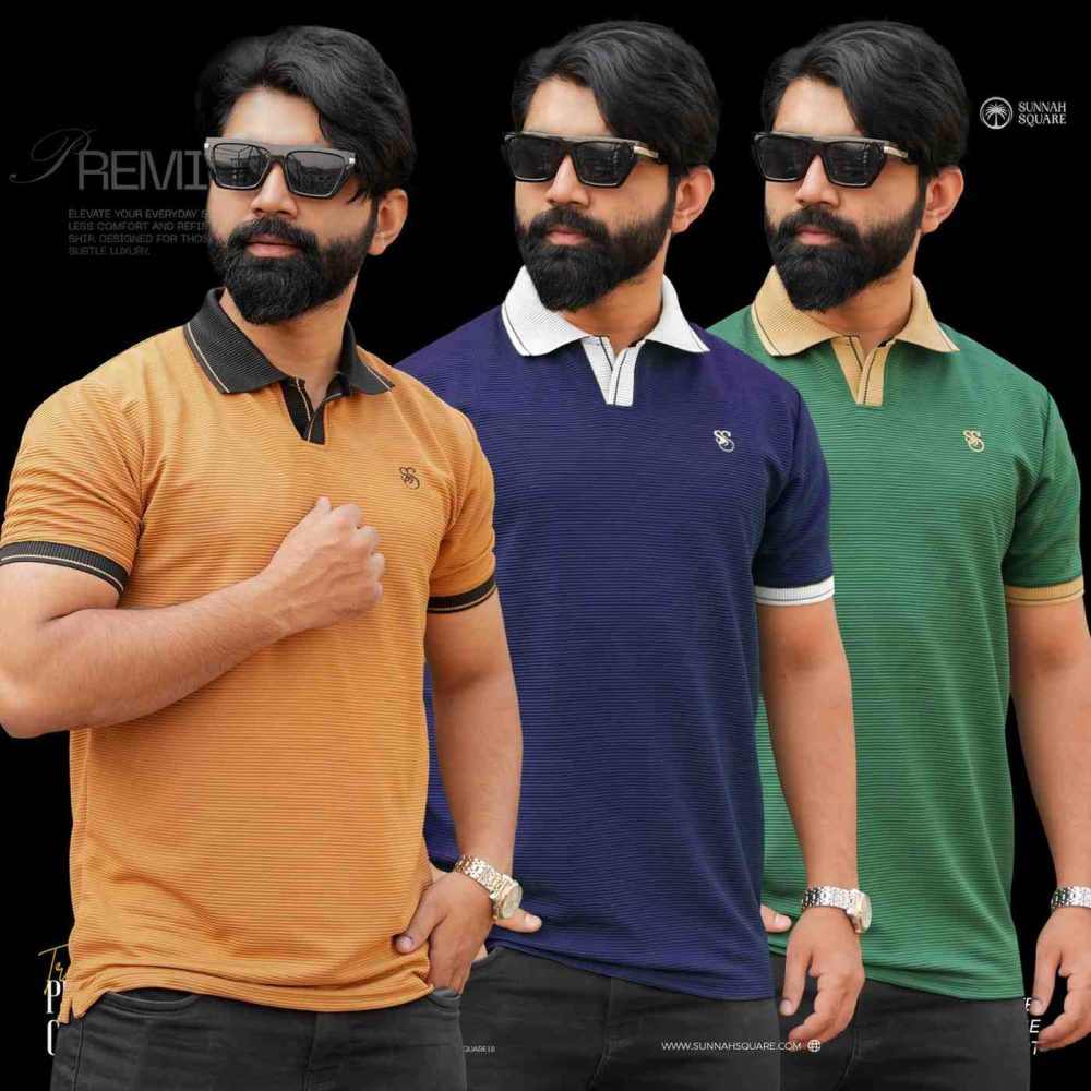 3pcs Premium China Polo (Biscuite, Green, Navy)