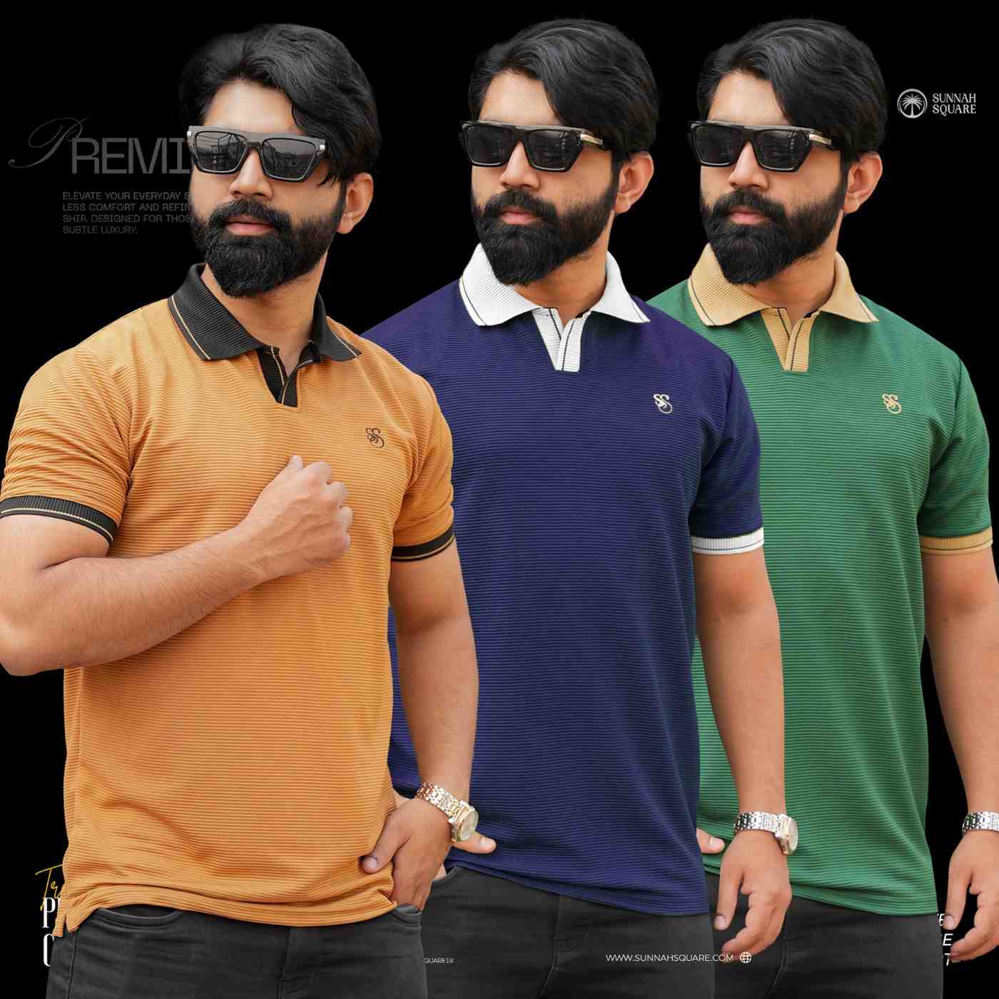 3pcs Premium China Polo (Biscuite, Green, Navy)